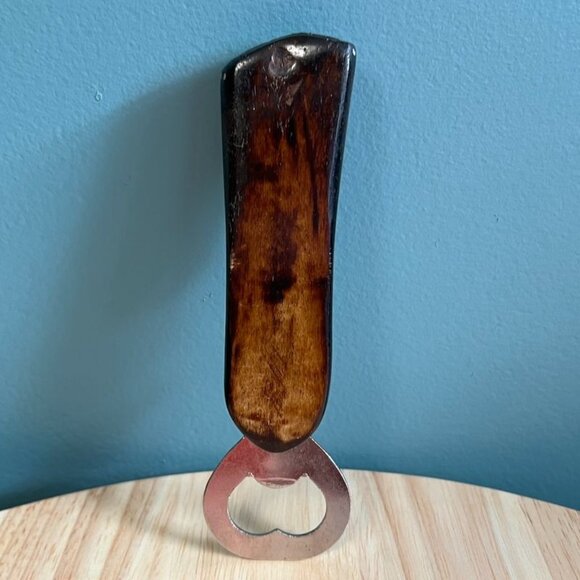 Vintage Carved Tribal Mask Face Bottle Opener Natural Handle & Metal Cap Remover - Picture 5 of 13